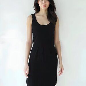 Crew Pintuck Pleated Fit Flare Ponte Knit Sleeveless Minimalist Black Dress 12